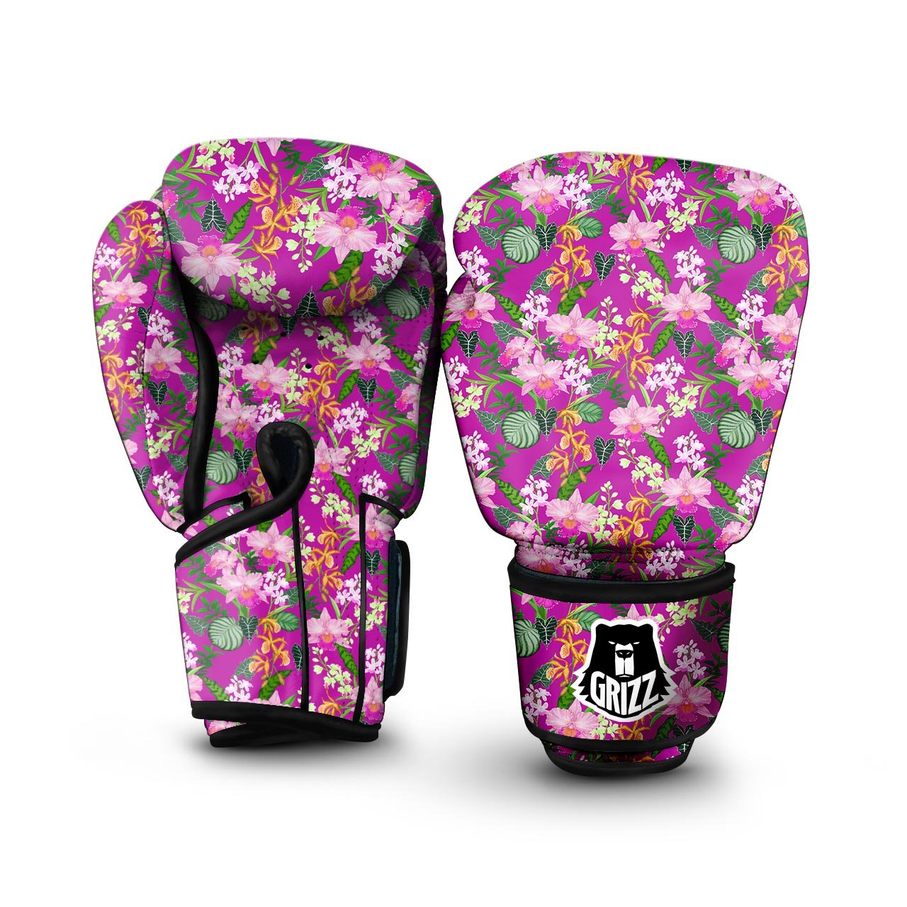 Cattleya Tropical Print Pattern Boxing Gloves-grizzshop