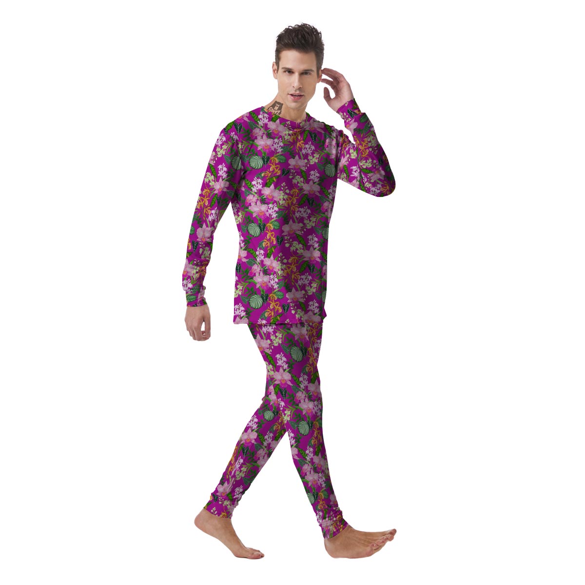 Cattleya Tropical Print Pattern Men's Pajamas-grizzshop