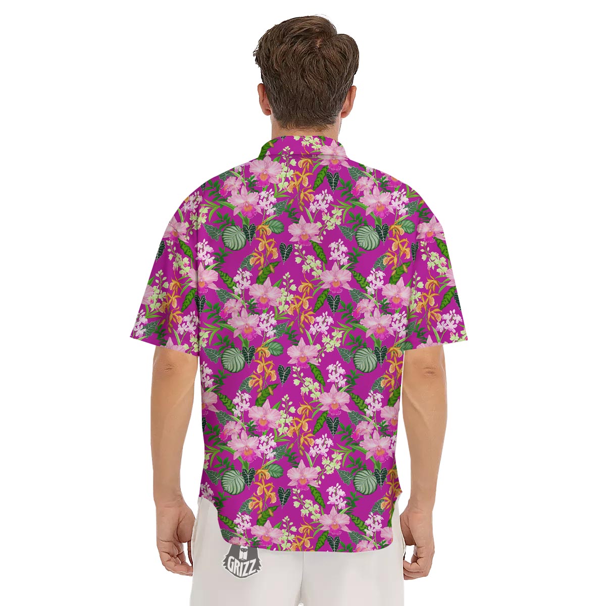 Cattleya Tropical Print Pattern Men's Short Sleeve Shirts-grizzshop