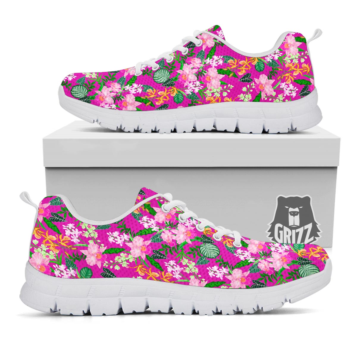 Cattleya Tropical Print Pattern White Sneaker-grizzshop