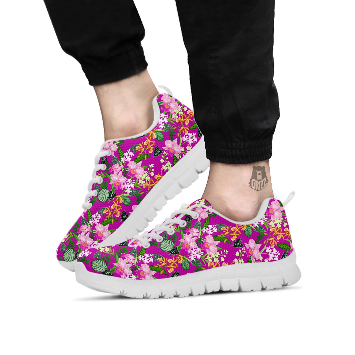 Cattleya Tropical Print Pattern White Sneaker-grizzshop