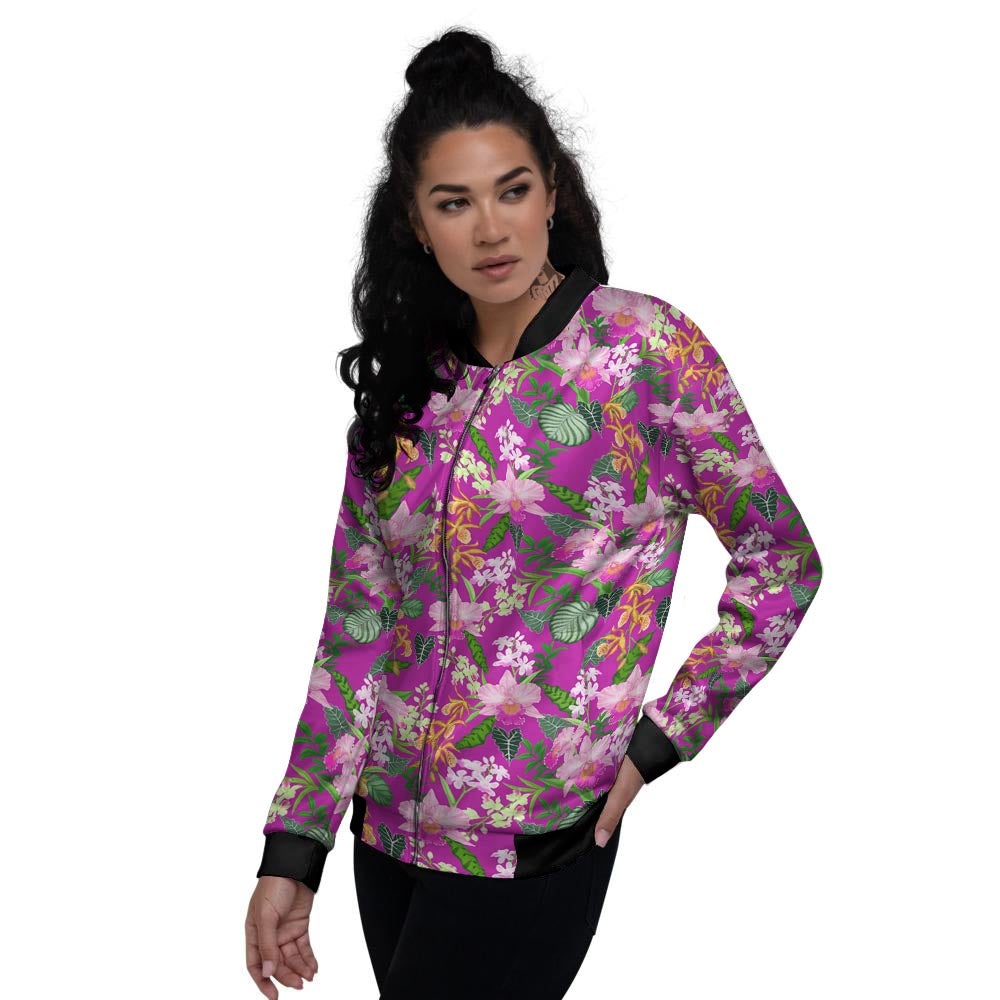 Cattleya Tropical Print Pattern Women's Bomber Jacket-grizzshop