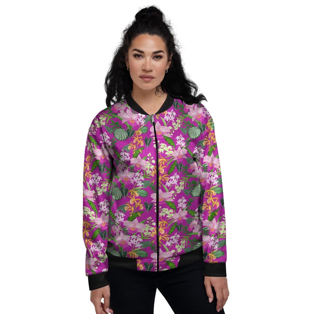 Cattleya Tropical Print Pattern Women's Bomber Jacket-grizzshop