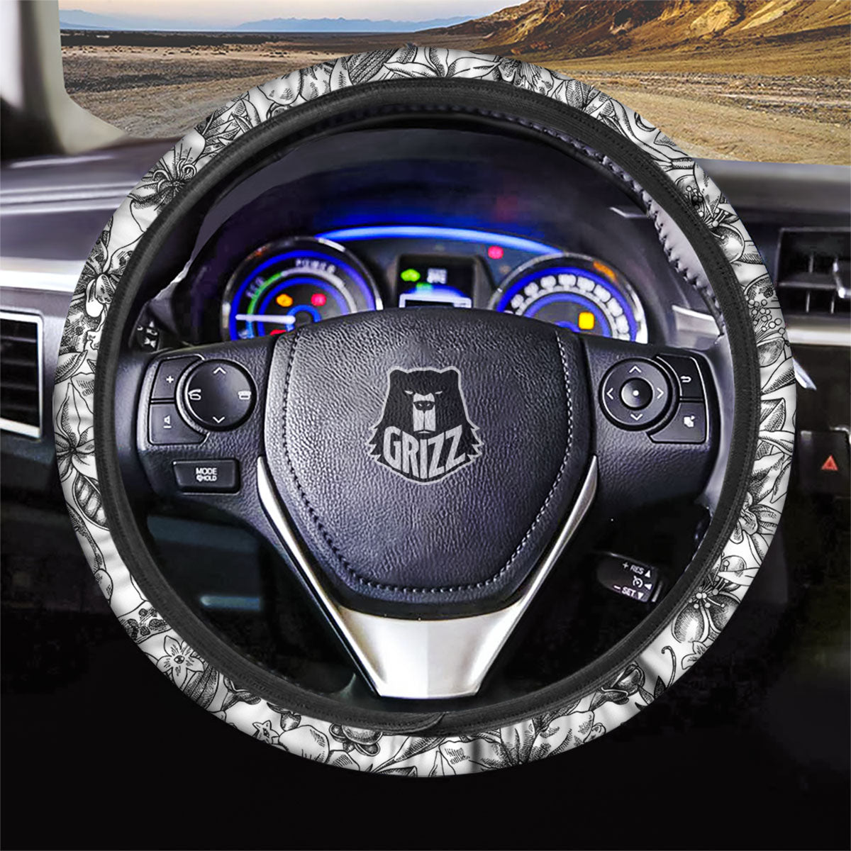 Cattleya White And Black Print Pattern Car Steering Wheel Cover-grizzshop