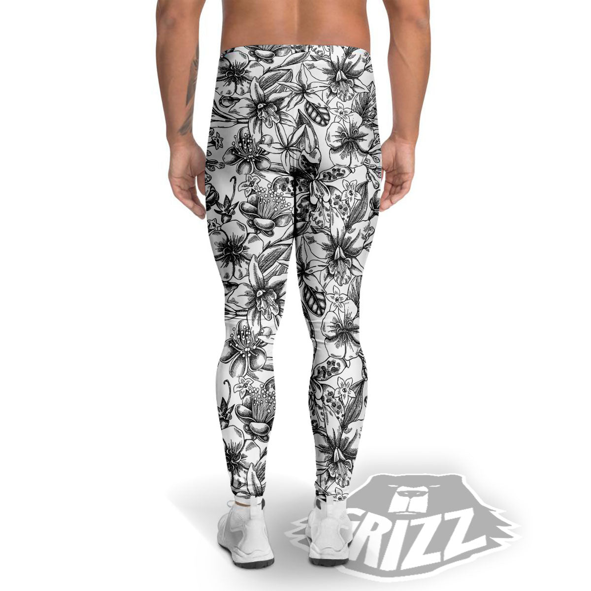 Cattleya White And Black Print Pattern Men's Leggings-grizzshop