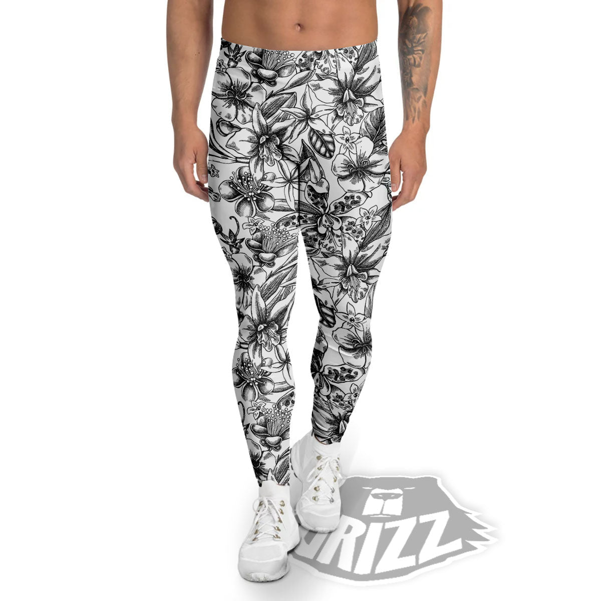 Cattleya White And Black Print Pattern Men's Leggings-grizzshop