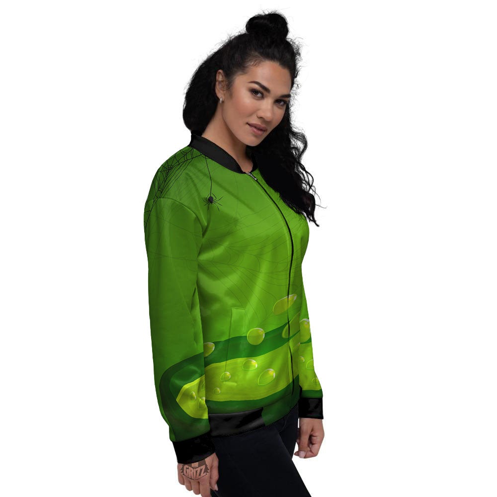 Cauldron And Witch Halloween Print Women's Bomber Jacket-grizzshop