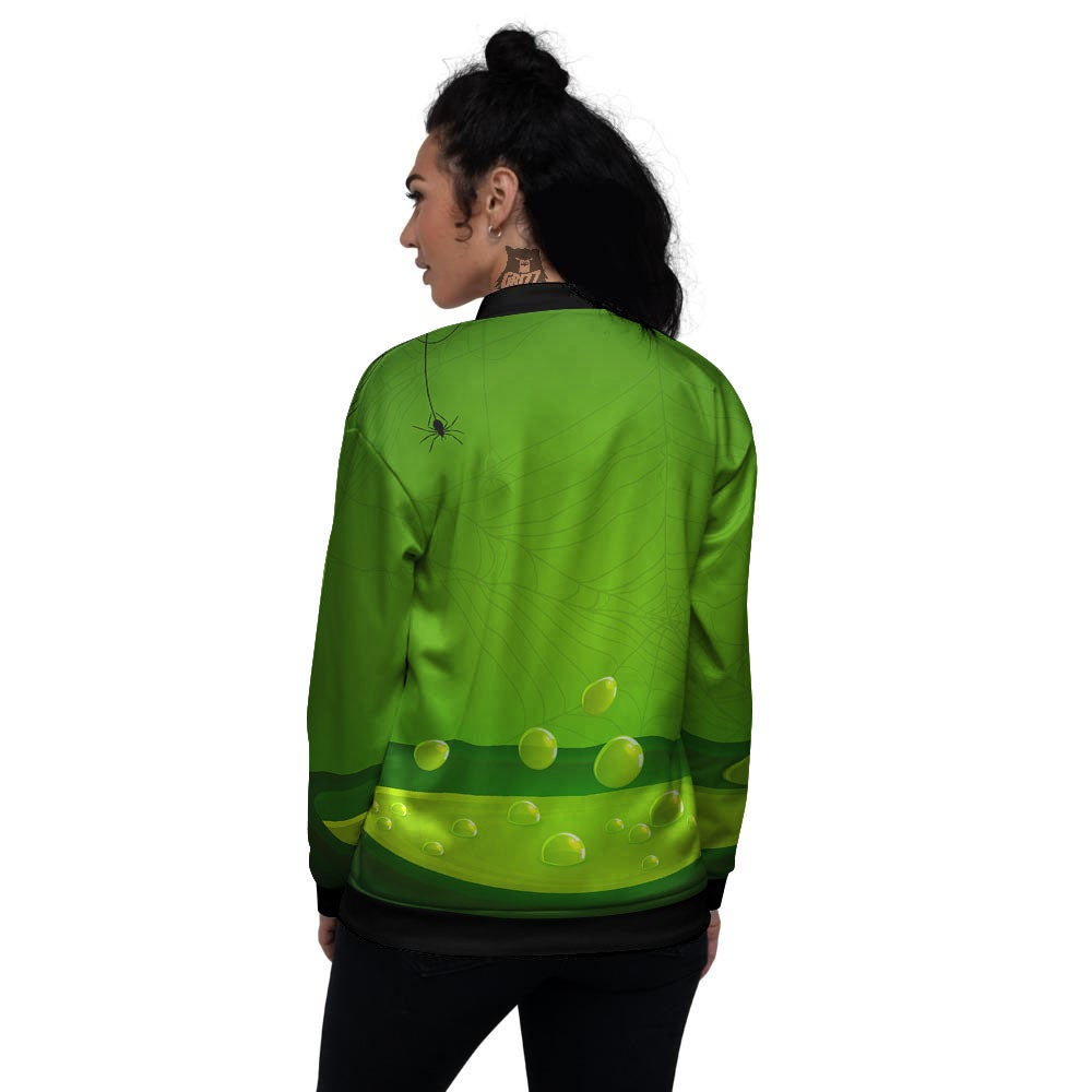 Cauldron And Witch Halloween Print Women's Bomber Jacket-grizzshop