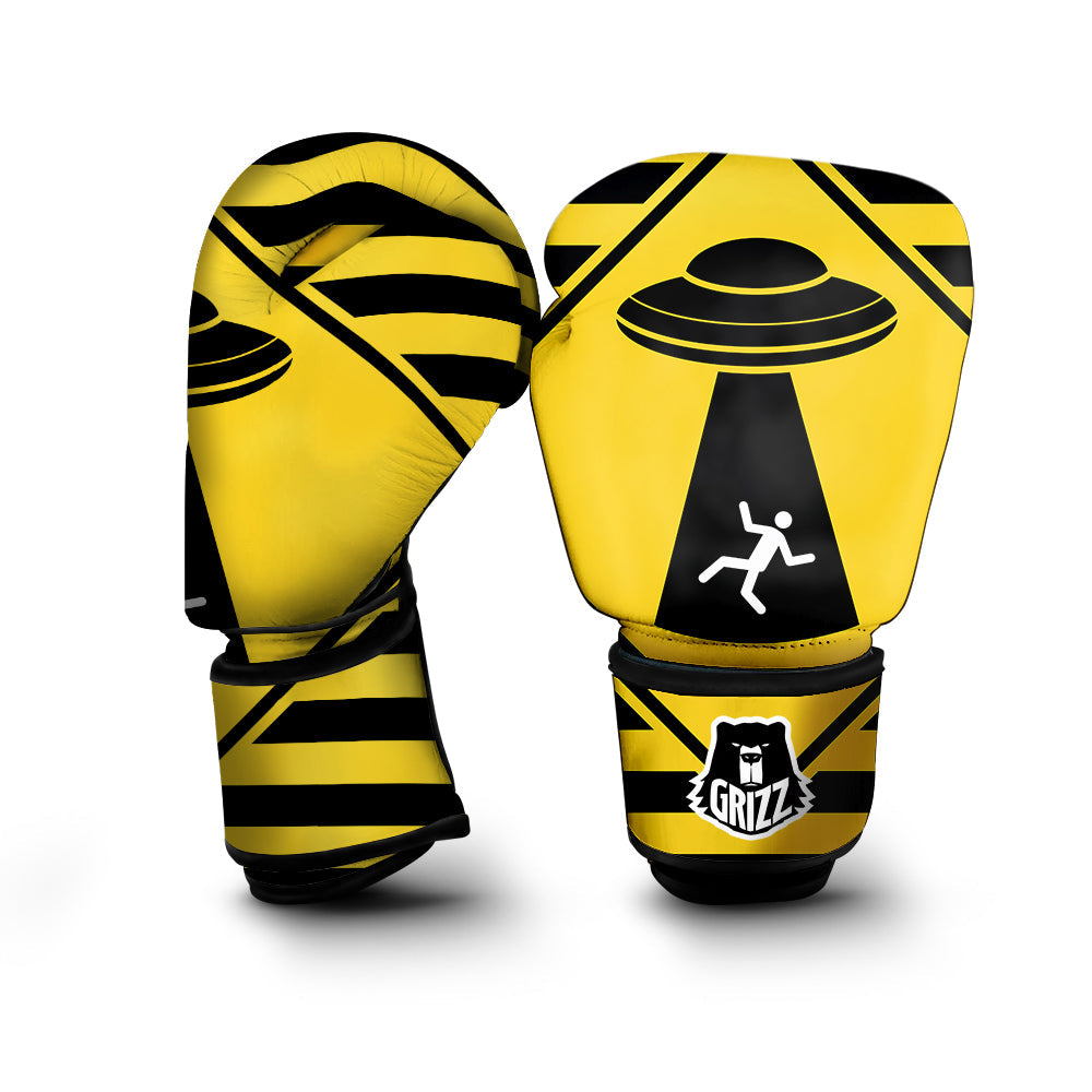 Caution Alien Abduction Warning Sign Print Boxing Gloves-grizzshop