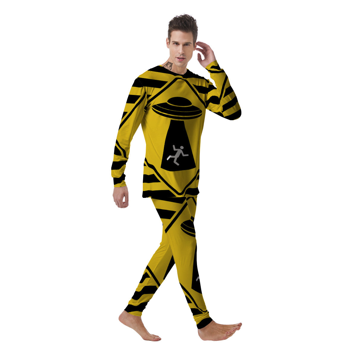 Caution Alien Abduction Warning Sign Print Men's Pajamas-grizzshop