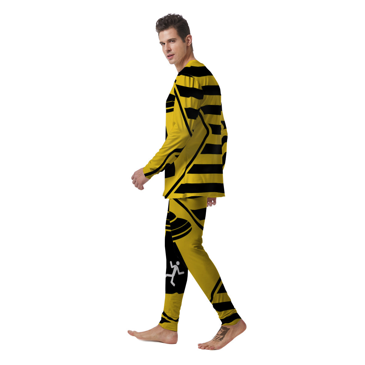 Caution Alien Abduction Warning Sign Print Men's Pajamas-grizzshop