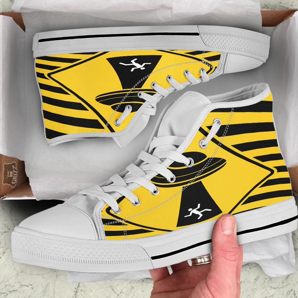 Caution Alien Abduction Warning Sign Print White High Top Shoes-grizzshop