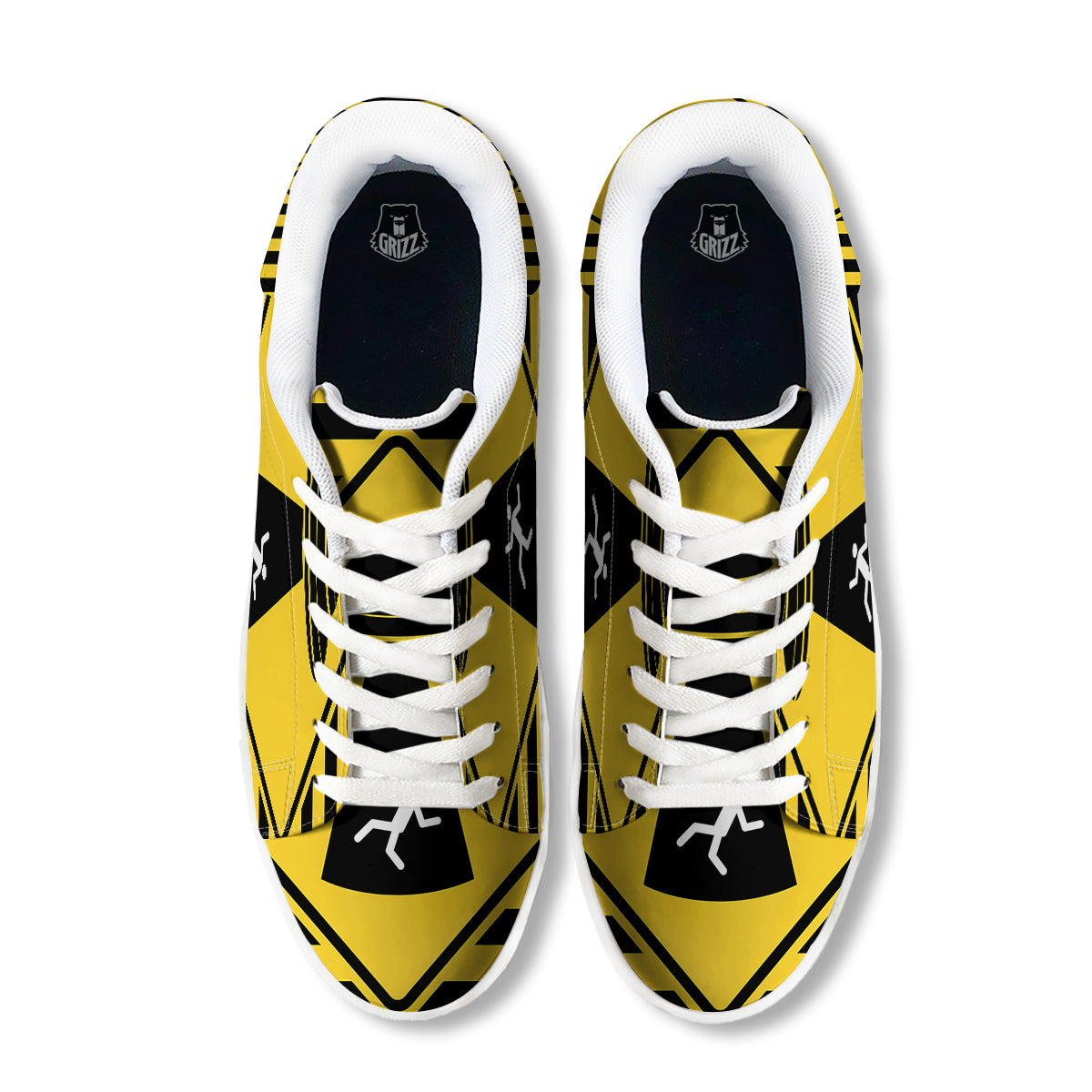 Caution Alien Abduction Warning Sign Print White Low Top Sneakers-grizzshop