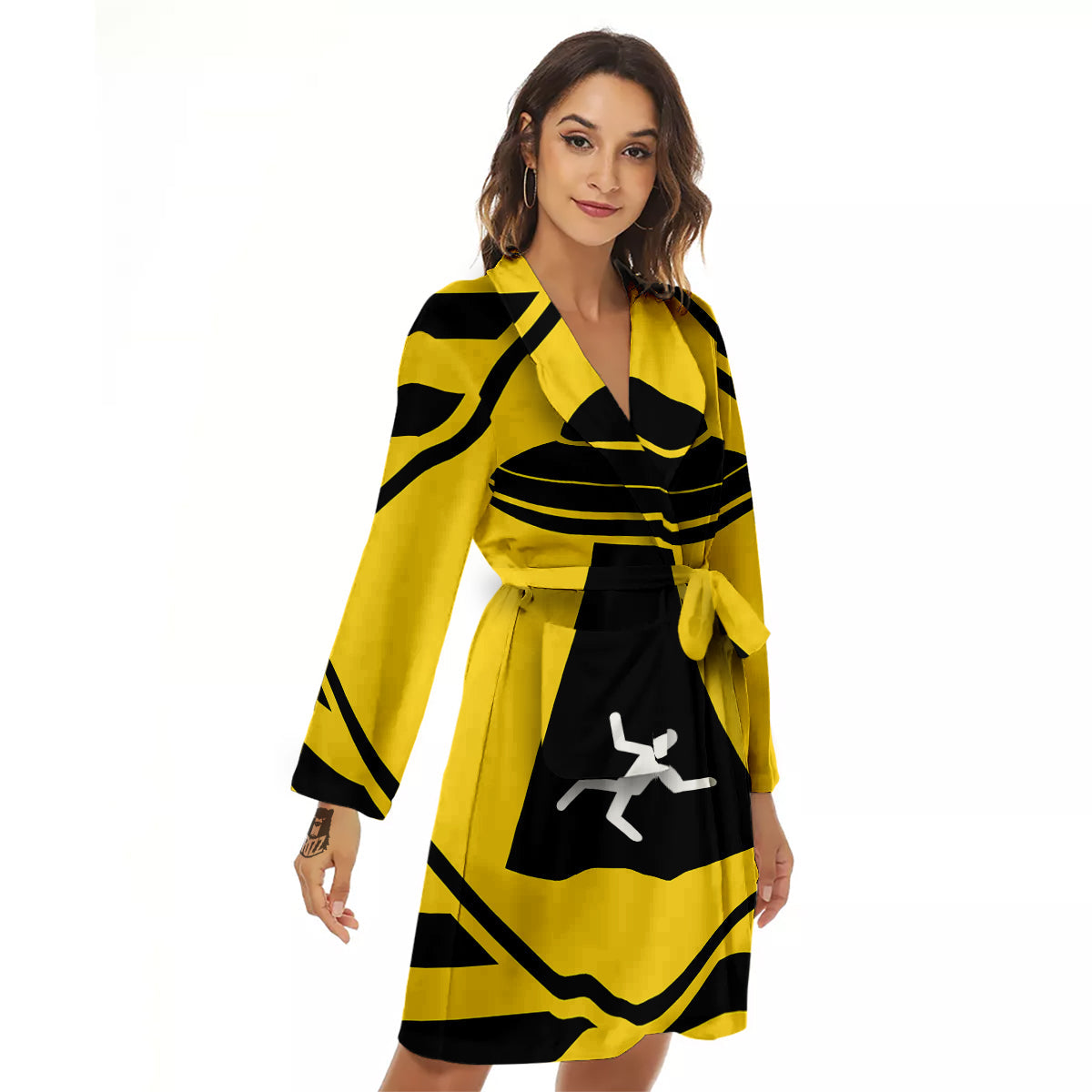 Caution Alien Abduction Warning Sign Print Women's Robe-grizzshop