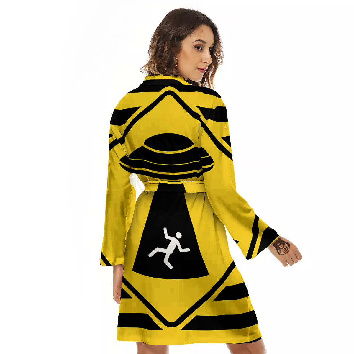 Caution Alien Abduction Warning Sign Print Women's Robe-grizzshop