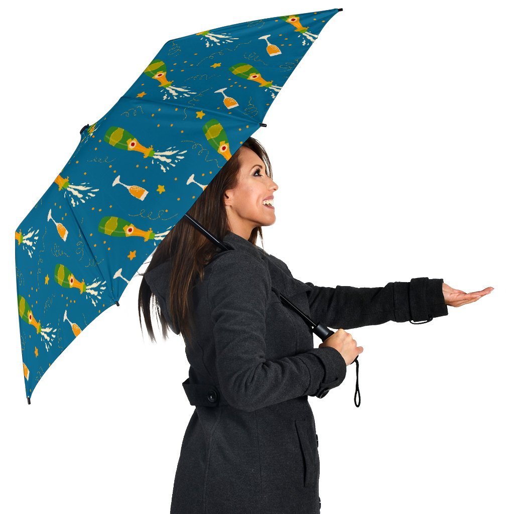 Celebrate Champagne Print Pattern Automatic Foldable Umbrella-grizzshop
