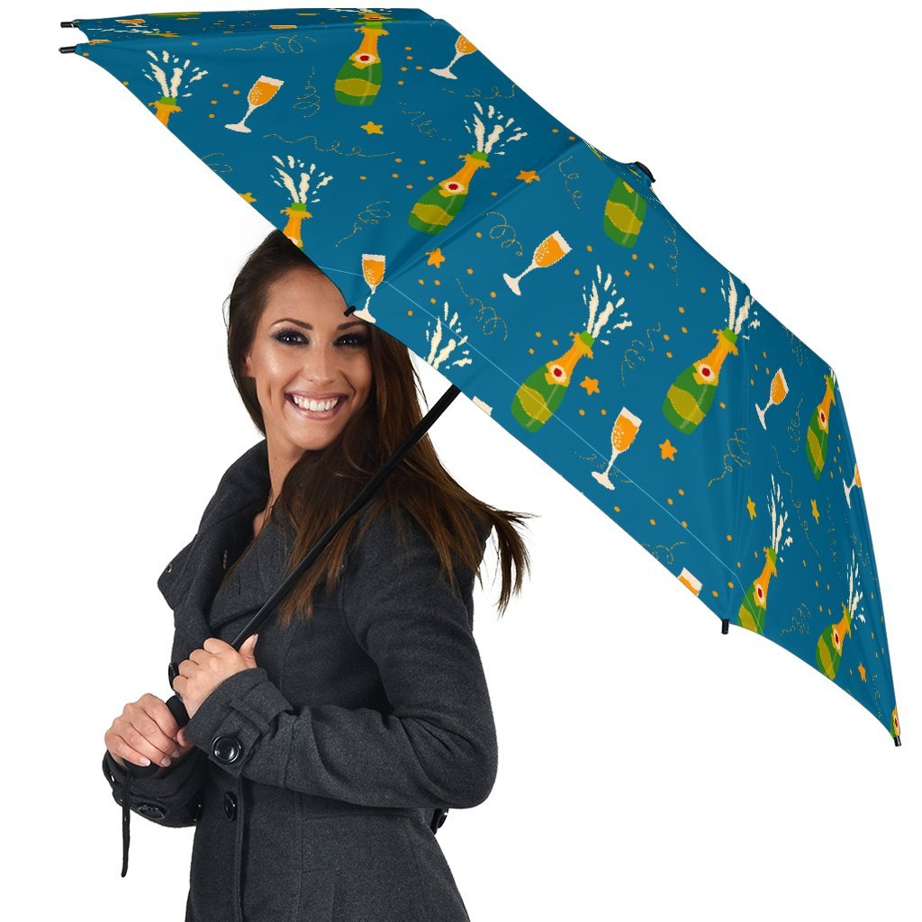 Celebrate Champagne Print Pattern Automatic Foldable Umbrella-grizzshop