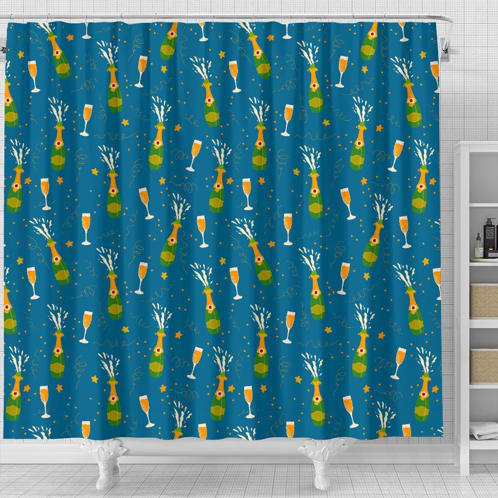 Celebrate Champagne Print Pattern Bathroom Shower Curtain-grizzshop