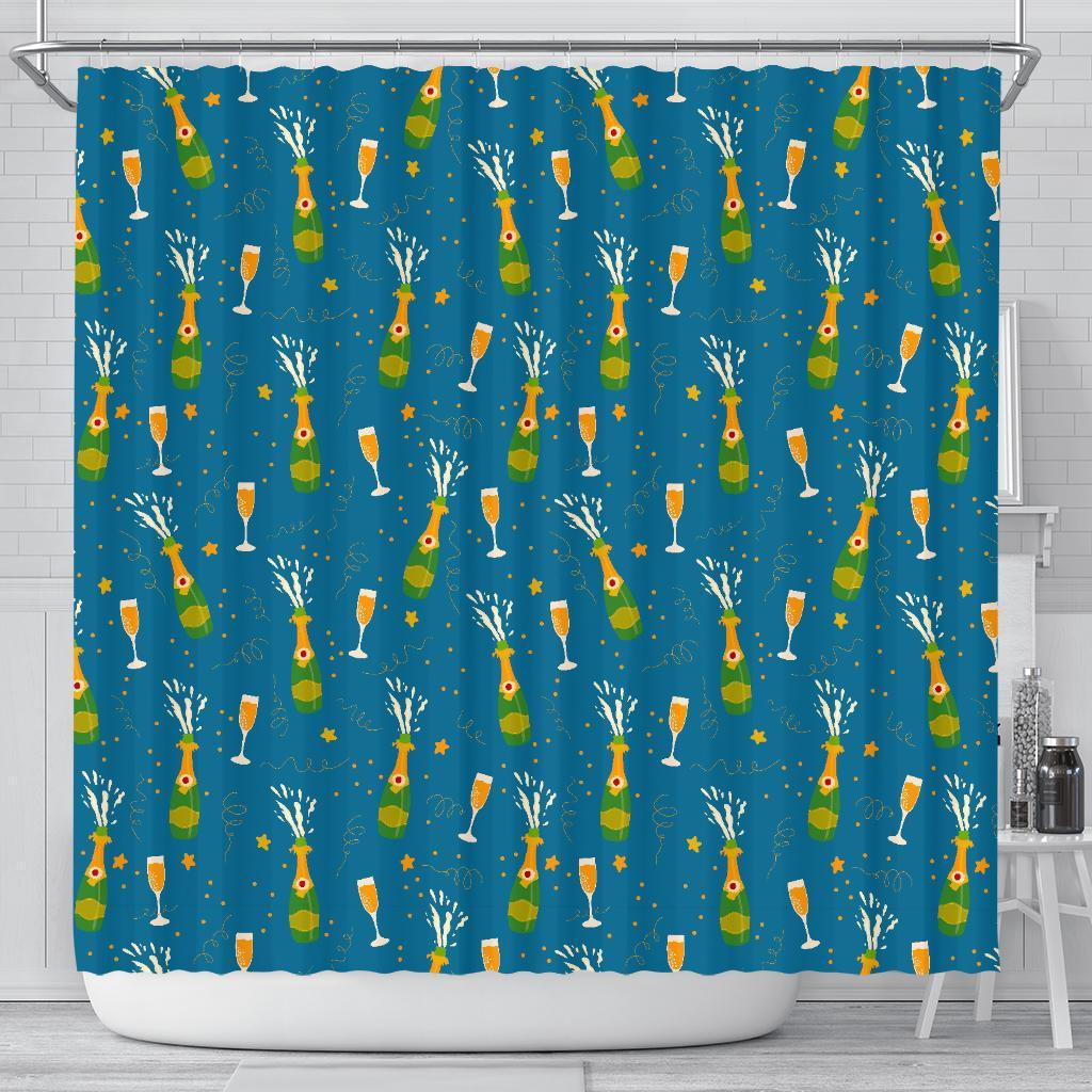 Celebrate Champagne Print Pattern Bathroom Shower Curtain-grizzshop