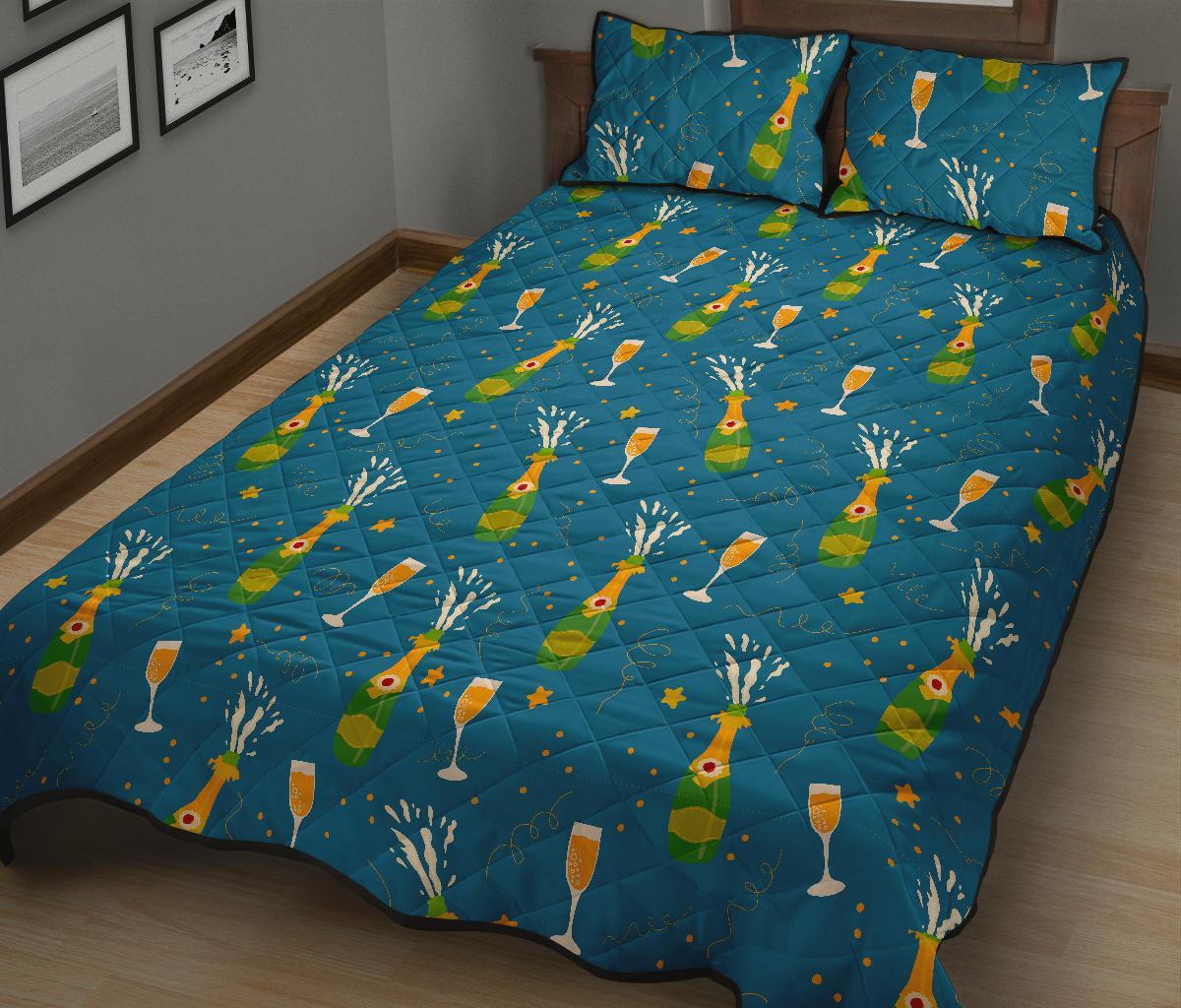 Celebrate Champagne Print Pattern Bed Set Quilt-grizzshop