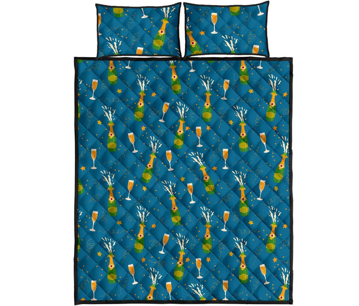 Celebrate Champagne Print Pattern Bed Set Quilt-grizzshop