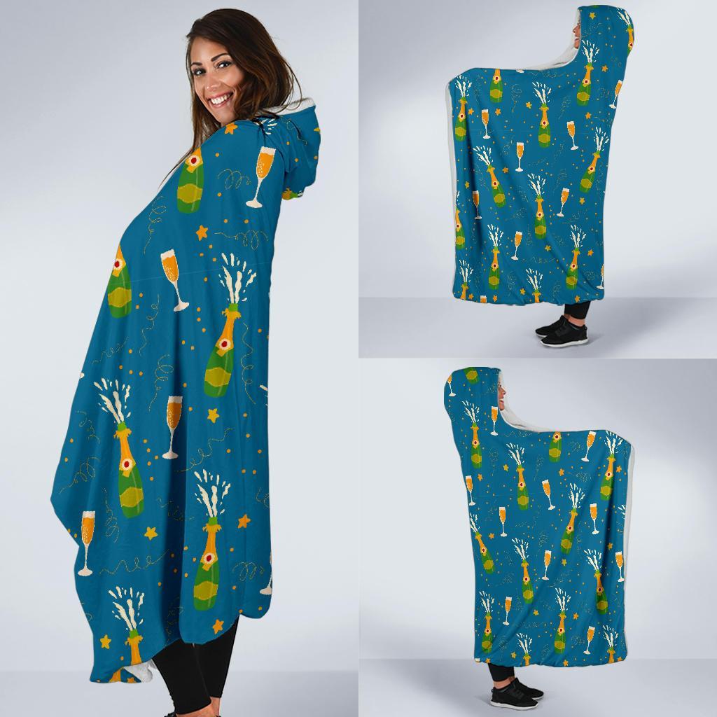 Celebrate Champagne Print Pattern Hooded Blanket-grizzshop