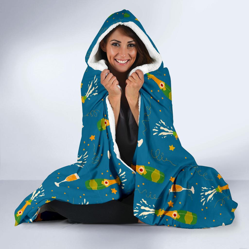 Celebrate Champagne Print Pattern Hooded Blanket-grizzshop