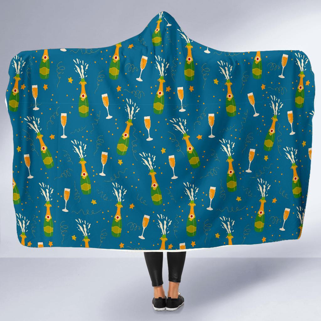 Celebrate Champagne Print Pattern Hooded Blanket-grizzshop