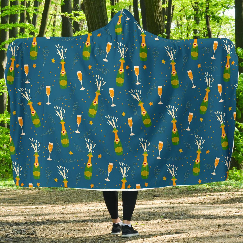 Celebrate Champagne Print Pattern Hooded Blanket-grizzshop