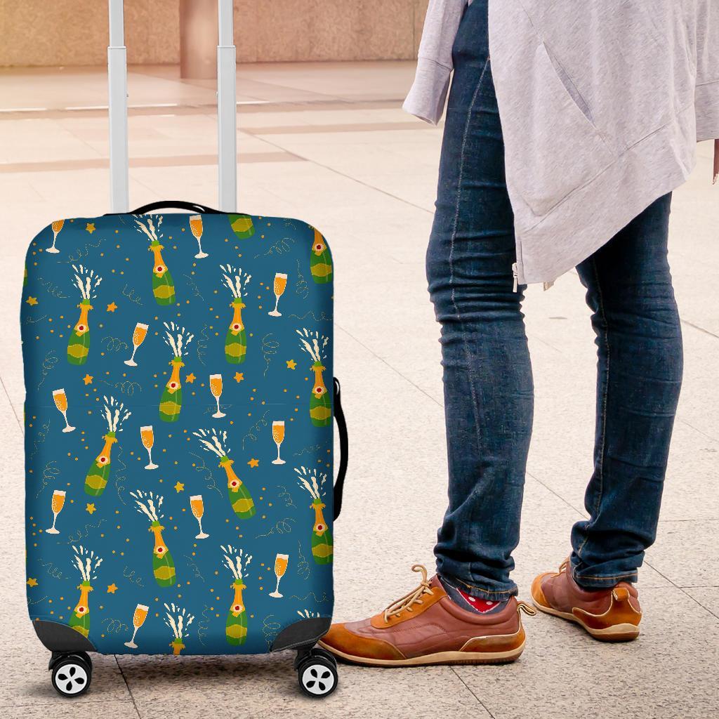 Celebrate Champagne Print Pattern Luggage Cover Protector-grizzshop