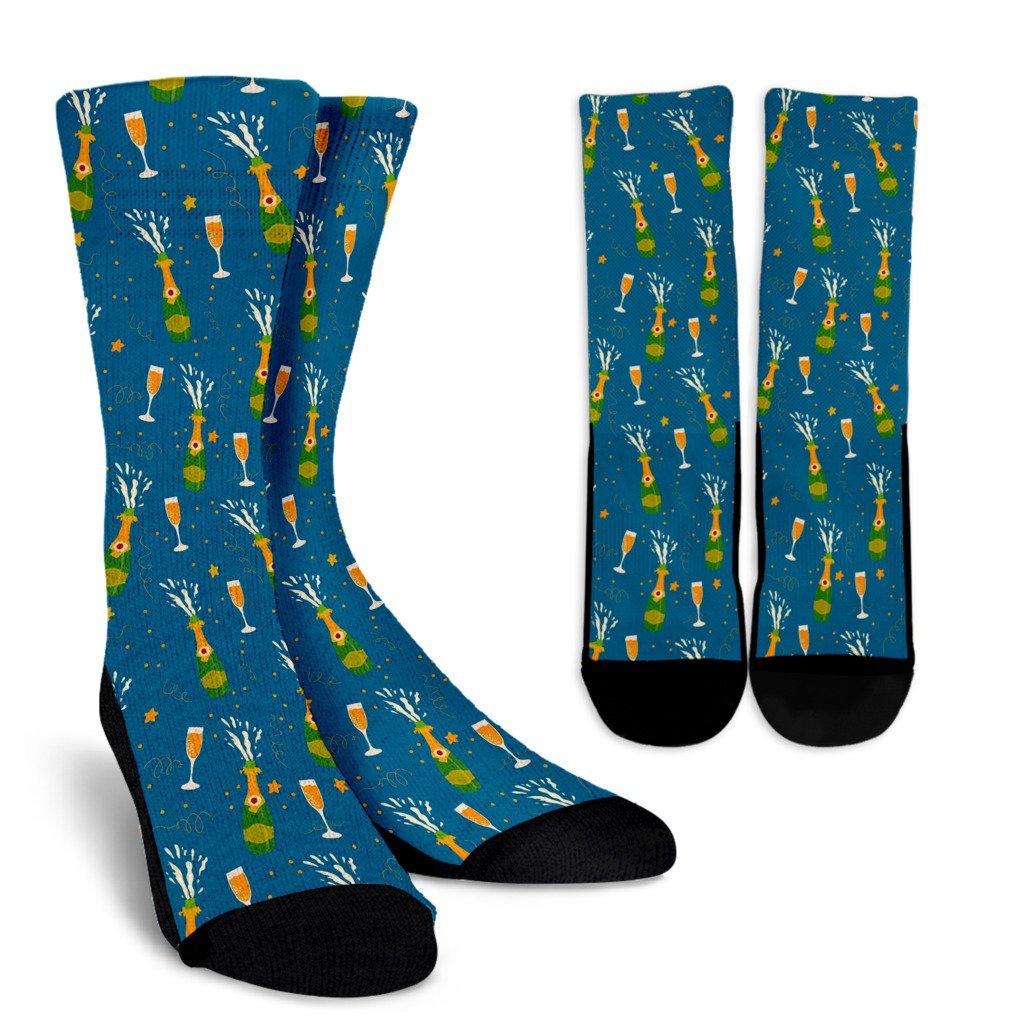 Celebrate Champagne Print Pattern Unisex Crew Socks-grizzshop