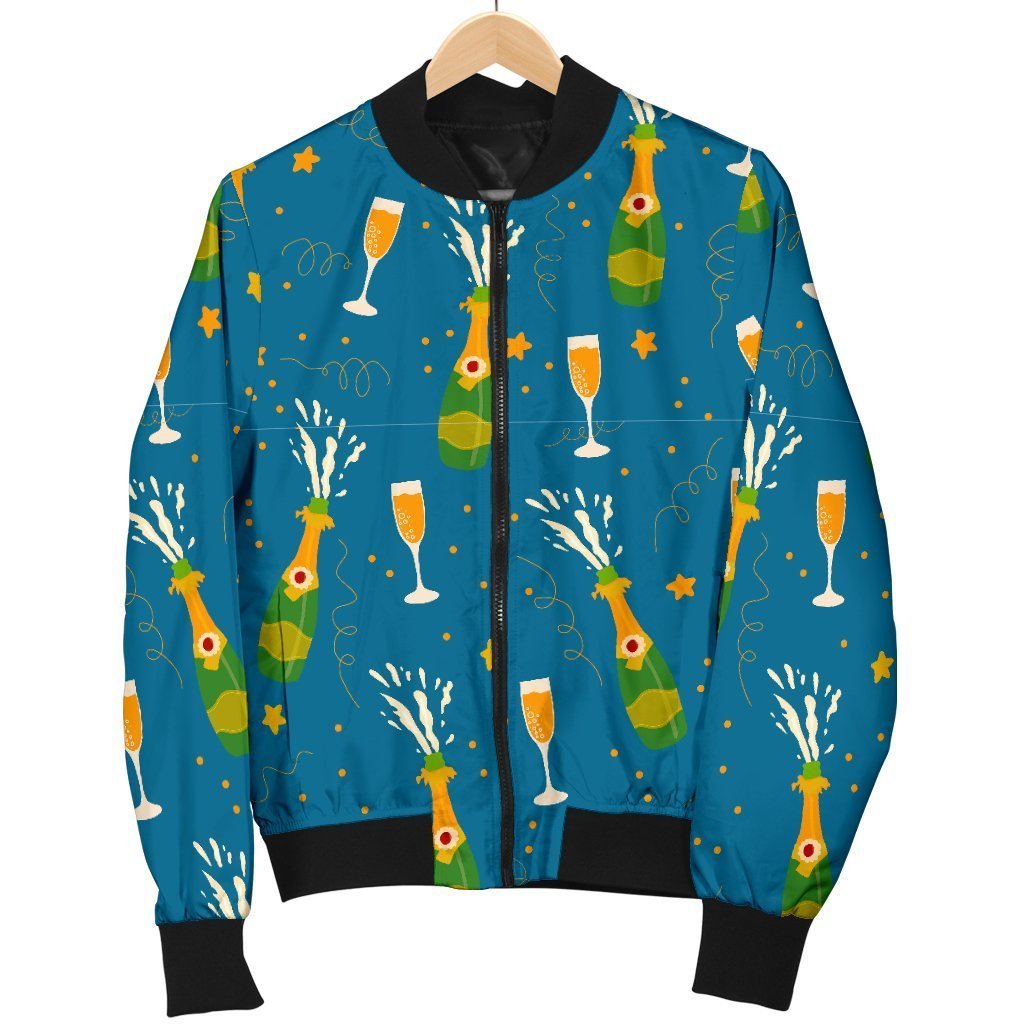 Celebrate Champagne Print Pattern Women Casual Bomber Jacket-grizzshop