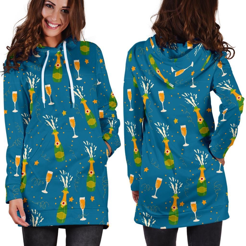 Celebrate Champagne Print Pattern Women Hoodie Dress-grizzshop