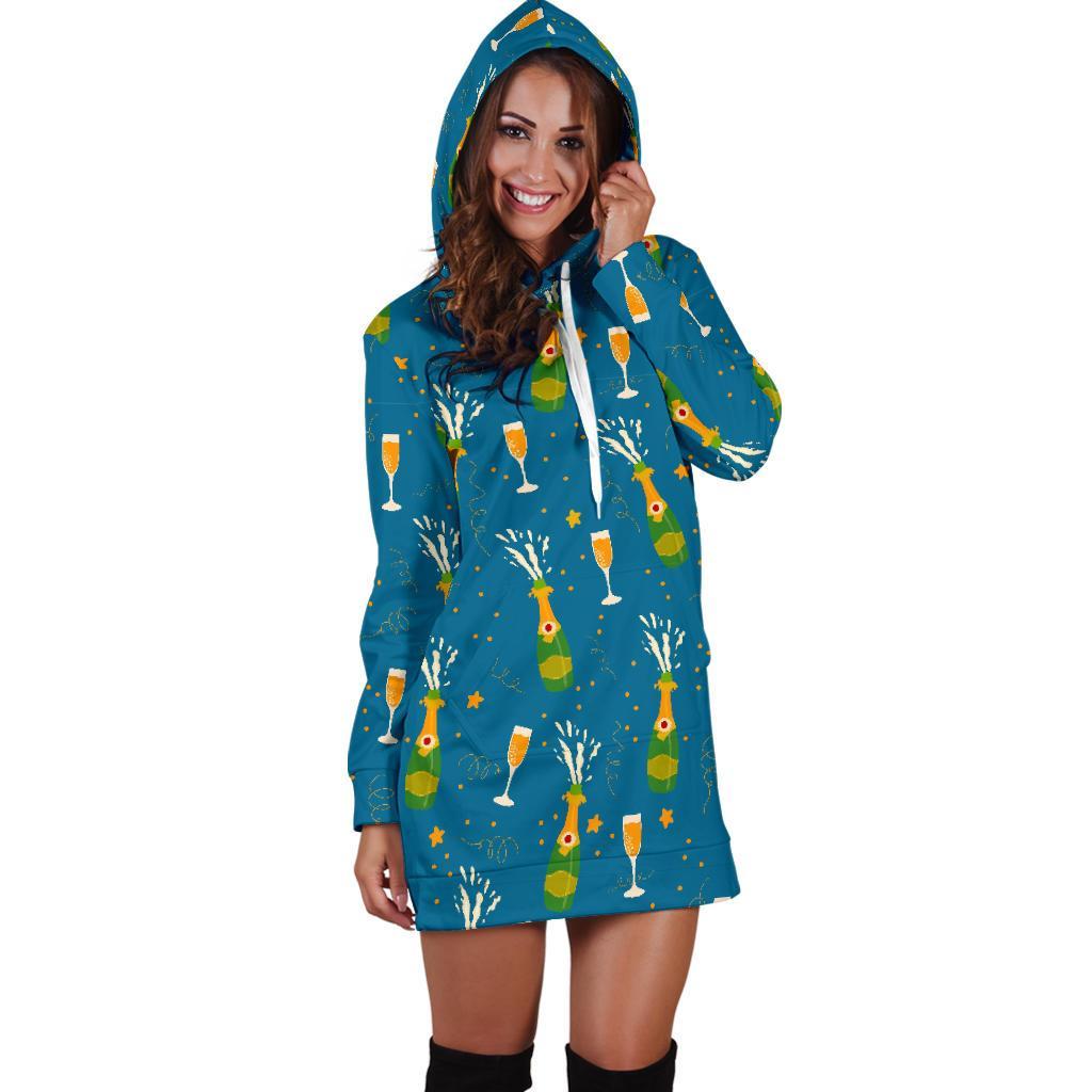 Celebrate Champagne Print Pattern Women Hoodie Dress-grizzshop
