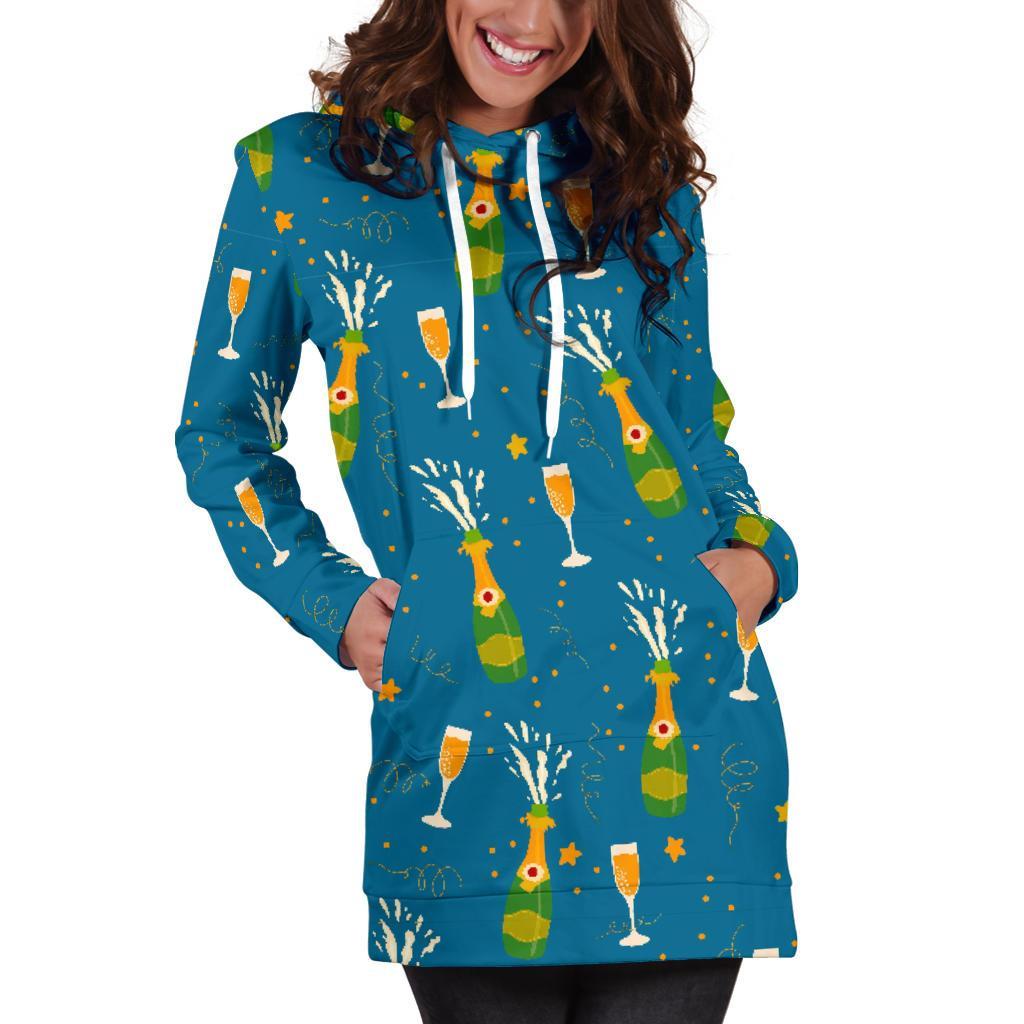 Celebrate Champagne Print Pattern Women Hoodie Dress-grizzshop