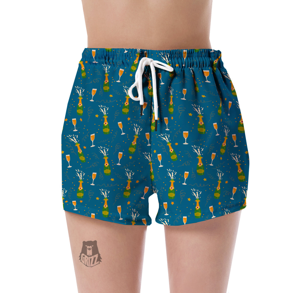 Celebrate Champagne Print Pattern Women's Shorts-grizzshop