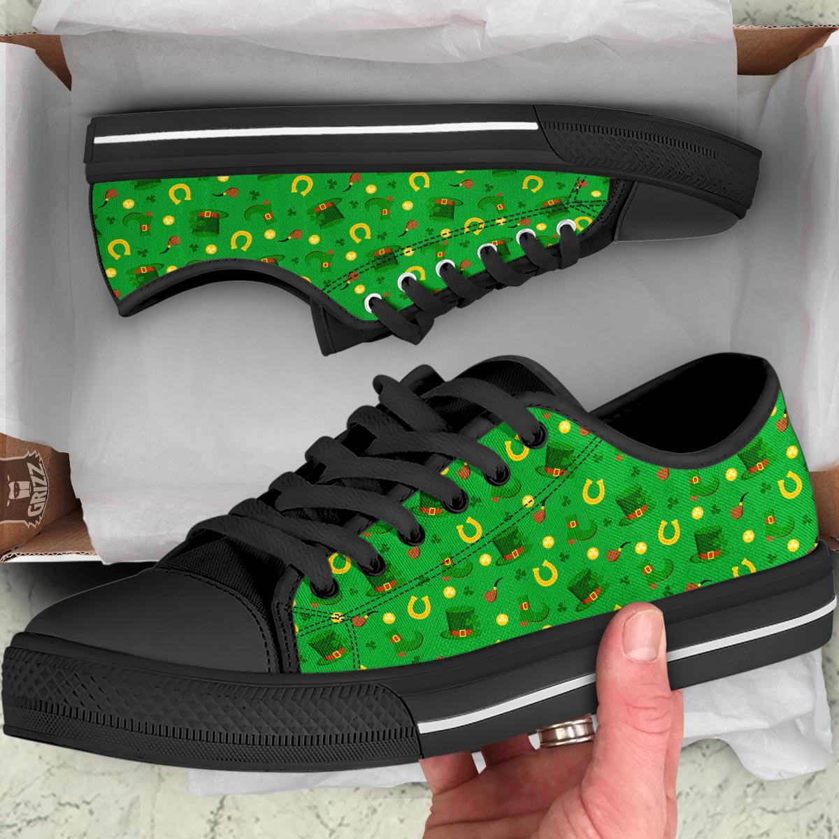 Celebration Saint Patrick's Day Print Pattern Black Low Top Shoes-grizzshop