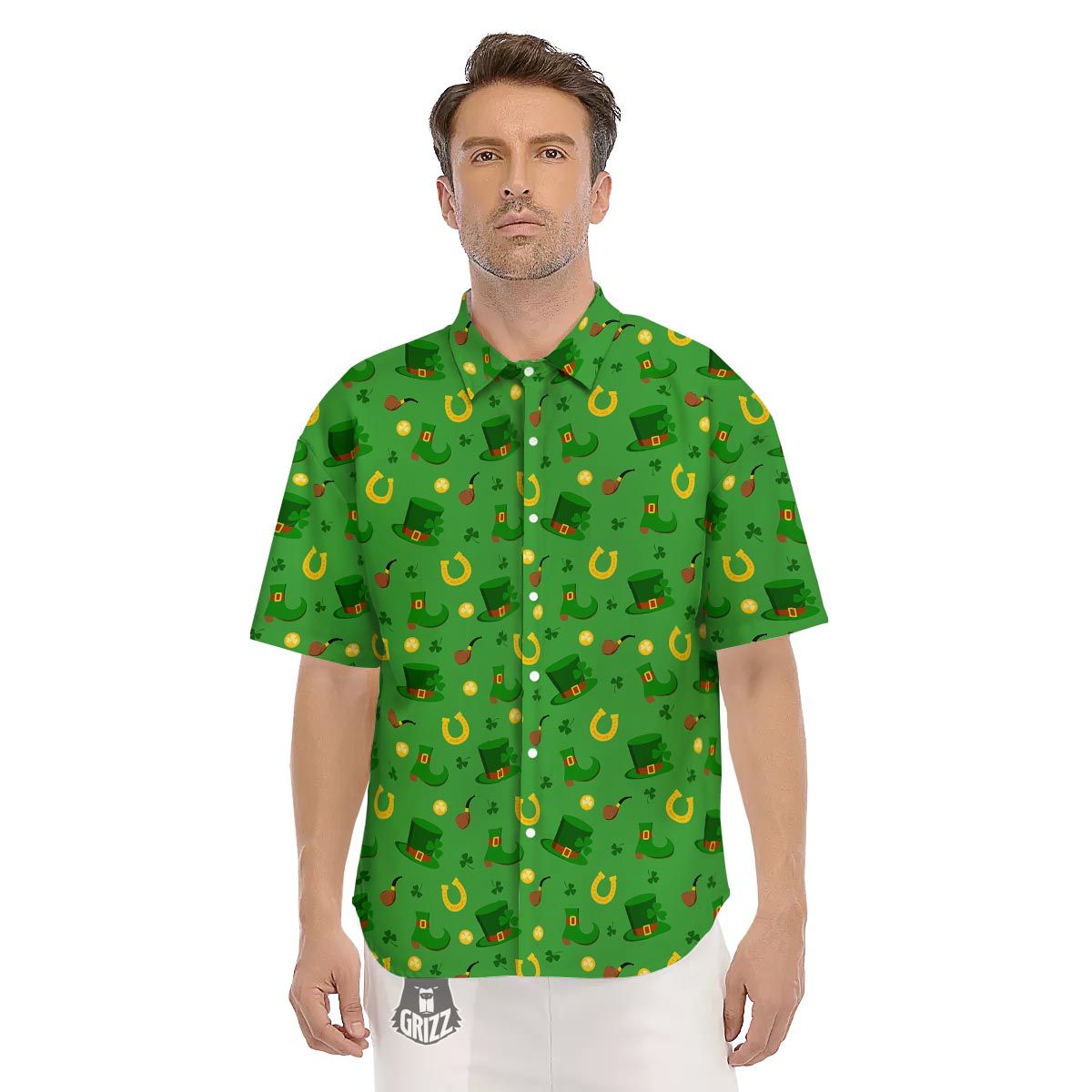 Celebration Saint Patrick's Day Print Pattern Men's Short Sleeve Shirts-grizzshop