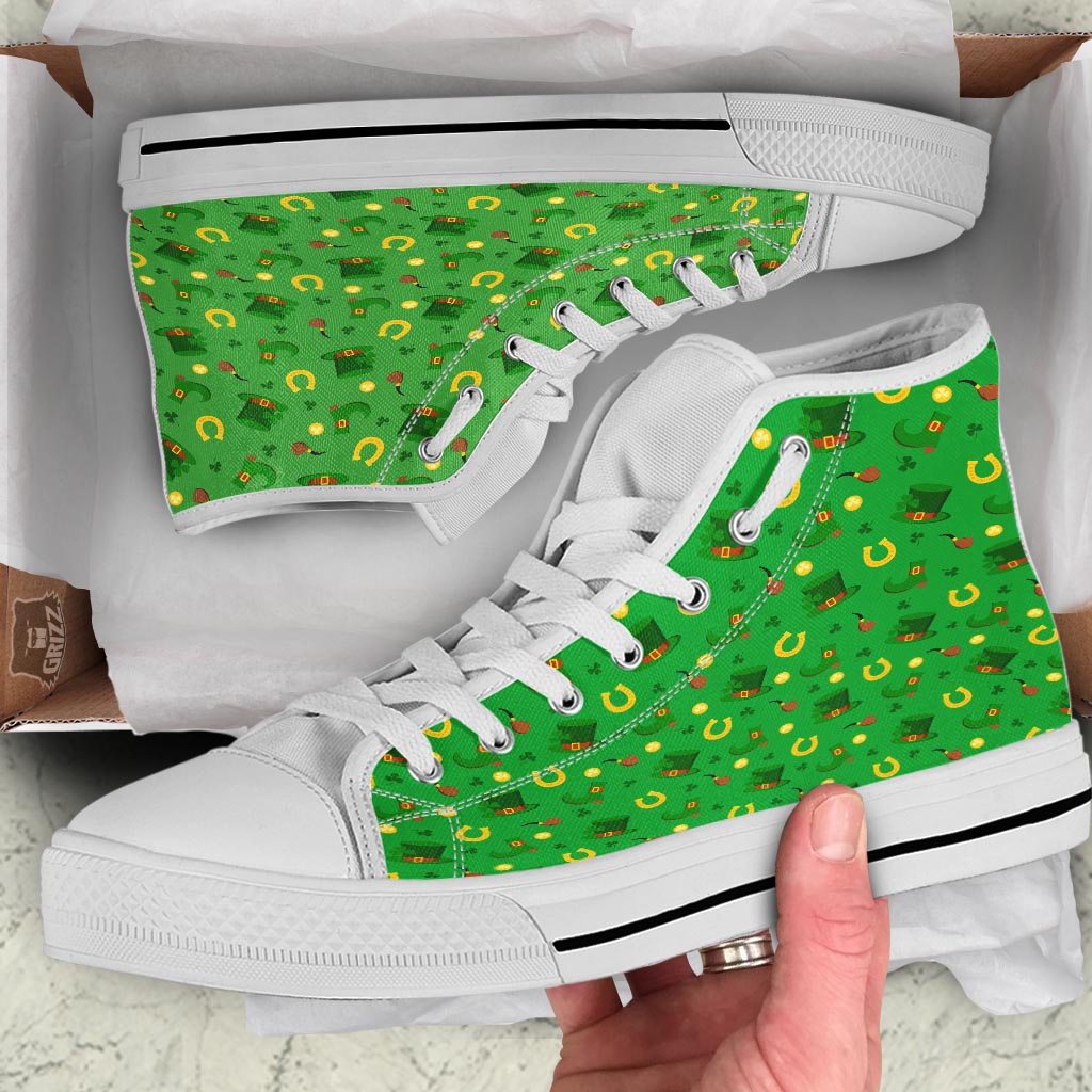 Celebration Saint Patrick's Day Print Pattern White High Top Shoes-grizzshop