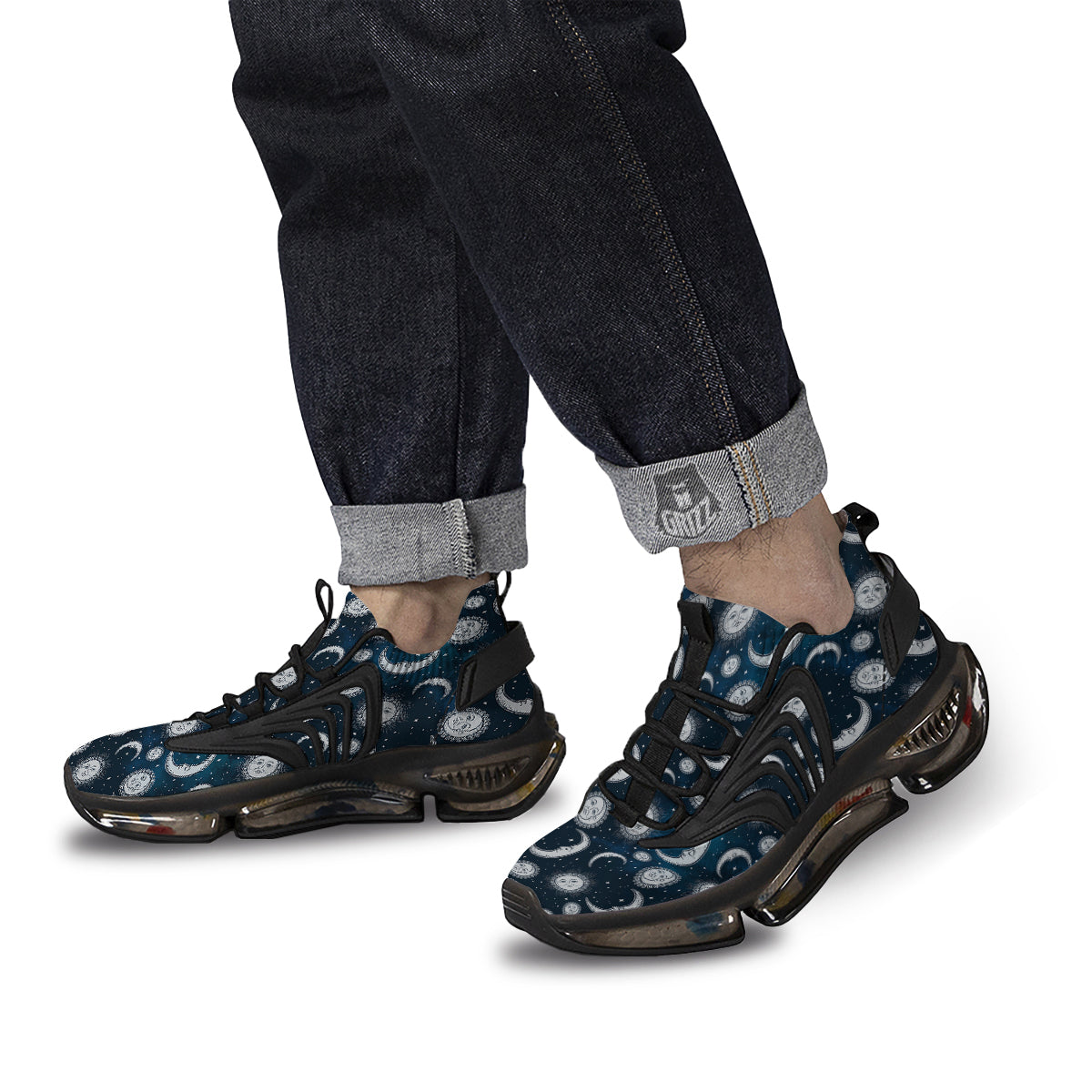 Celestial Blue And White Print Pattern Black Gym Shoes-grizzshop