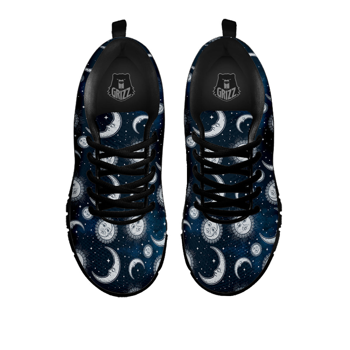 Celestial Blue And White Print Pattern Black Sneaker-grizzshop