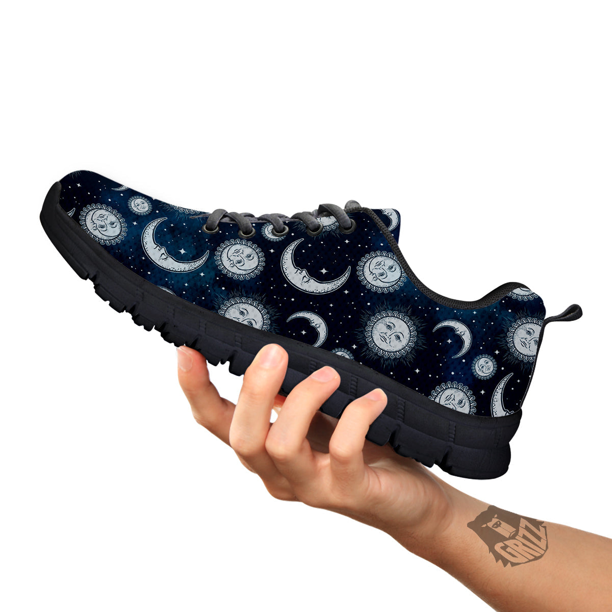 Celestial Blue And White Print Pattern Black Sneaker-grizzshop