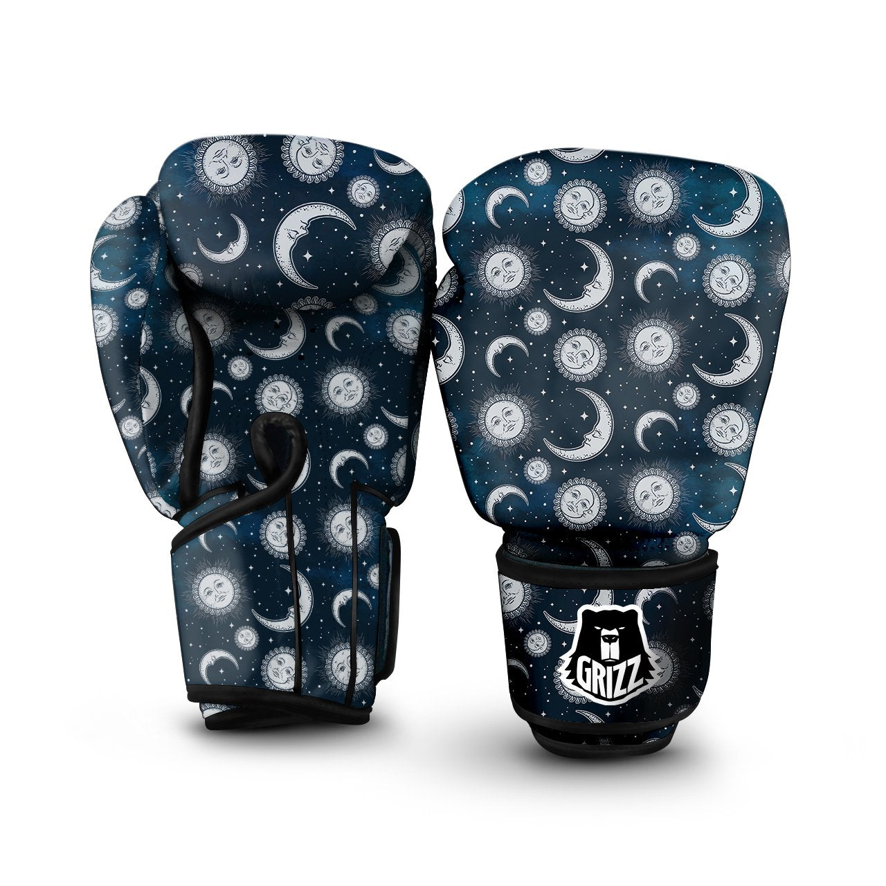 Celestial Blue And White Print Pattern Boxing Gloves-grizzshop