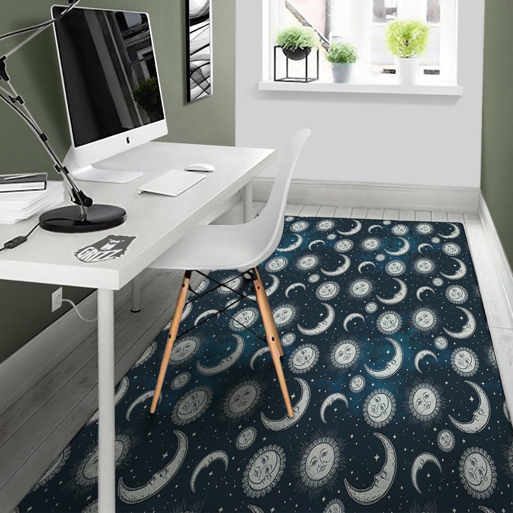 Celestial Blue And White Print Pattern Floor Mat-grizzshop
