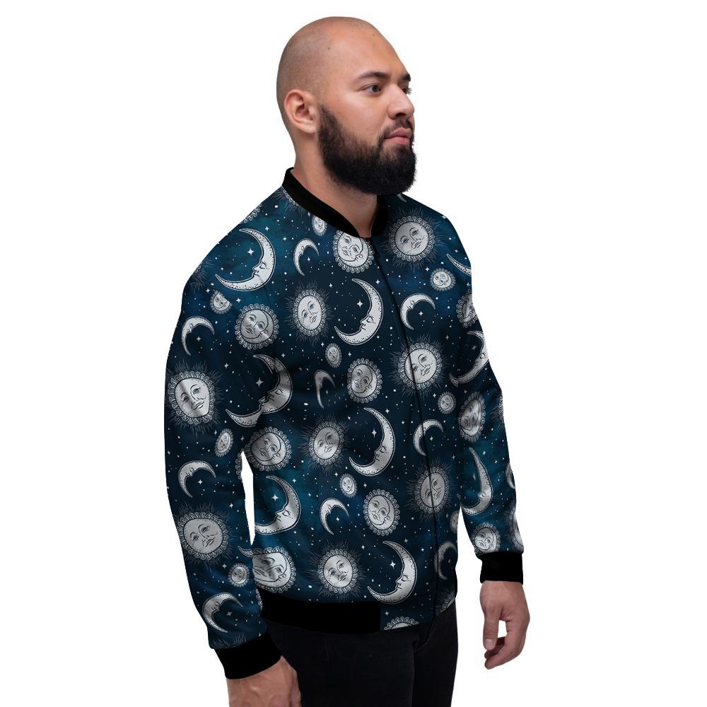Celestial Blue And White Print Pattern Men's Bomber Jacket-grizzshop