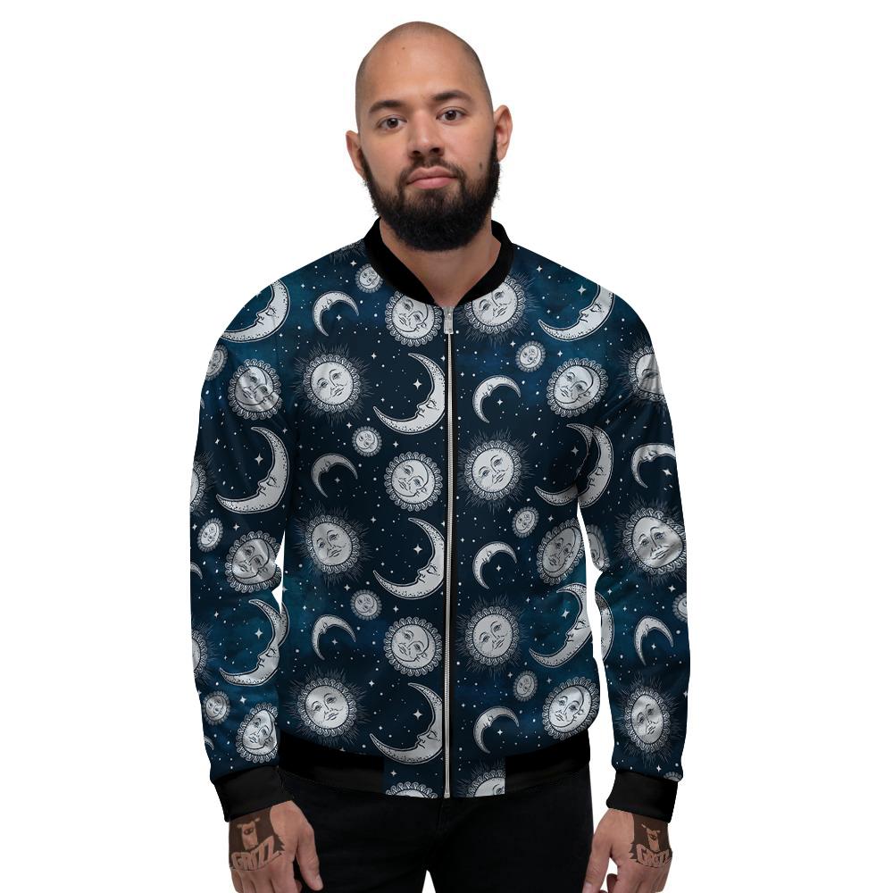 Celestial Blue And White Print Pattern Men's Bomber Jacket-grizzshop