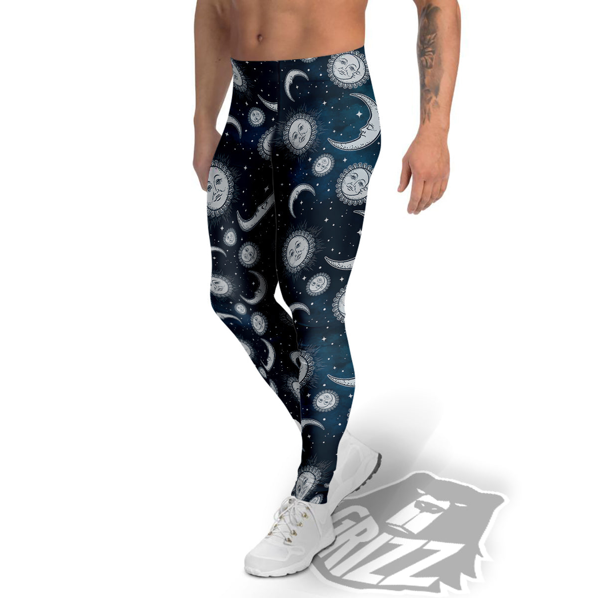 Celestial Blue And White Print Pattern Men's Leggings-grizzshop