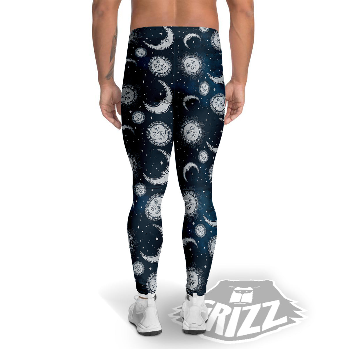 Celestial Blue And White Print Pattern Men's Leggings-grizzshop