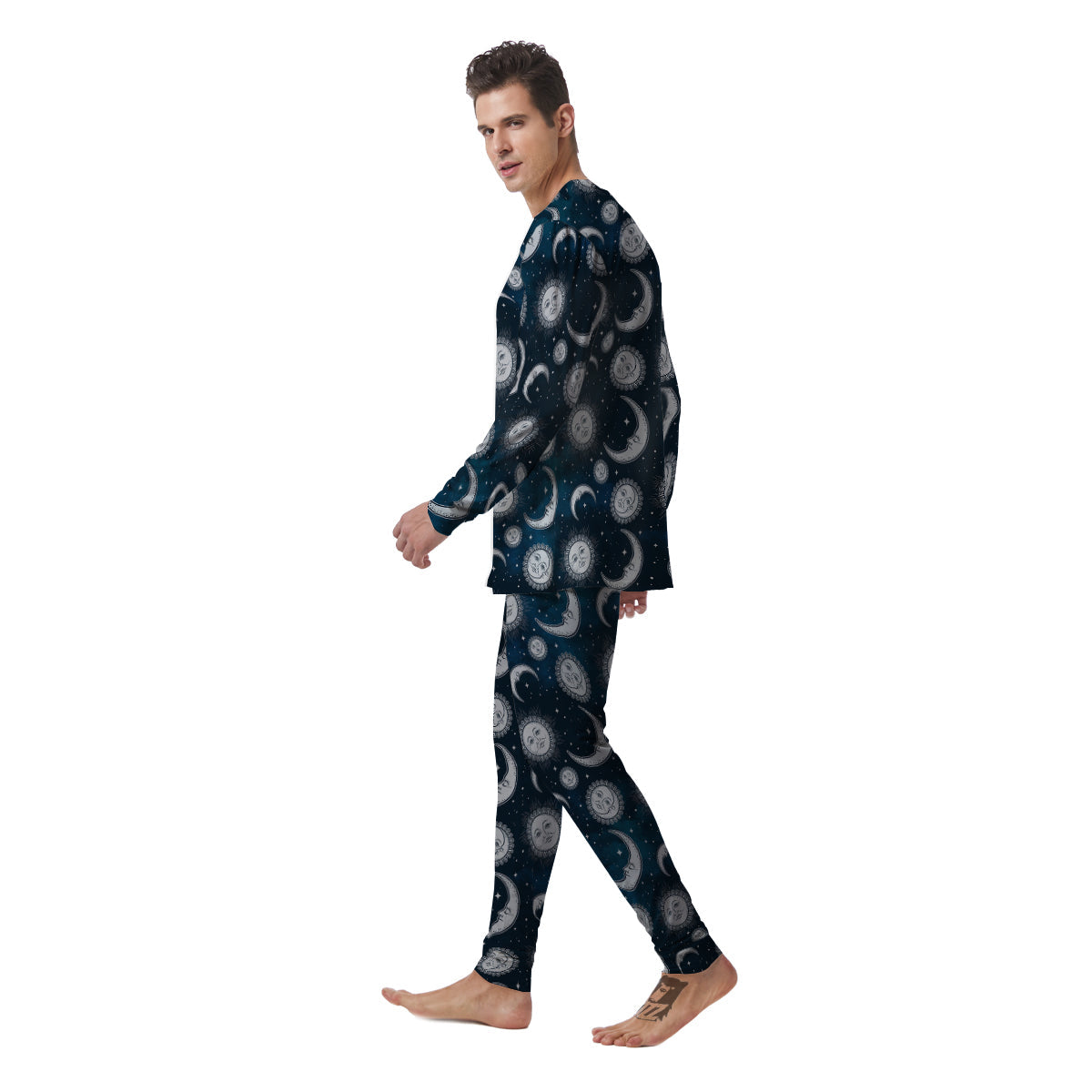 Celestial Blue And White Print Pattern Men's Pajamas-grizzshop