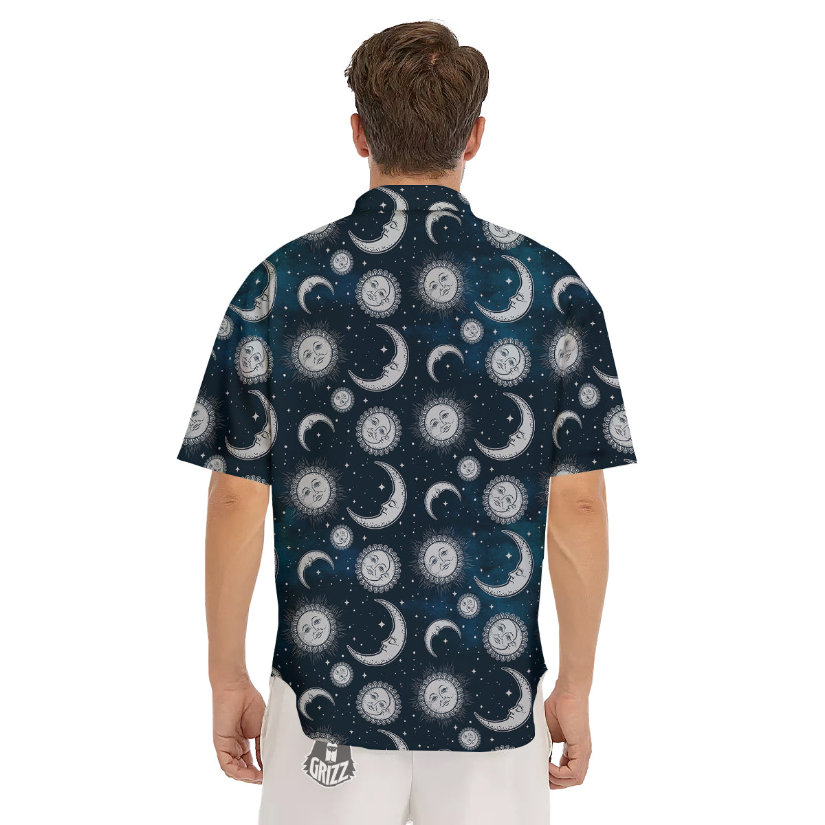 Celestial Blue And White Print Pattern Men's Short Sleeve Shirts-grizzshop